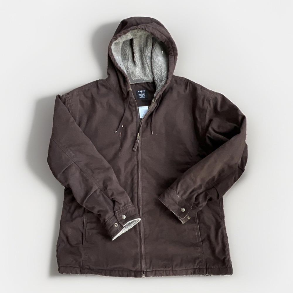 Lakin McKey Mens XXL Brown Duck Canvas Hooded Work Jacket Sherpa Lined Workwear